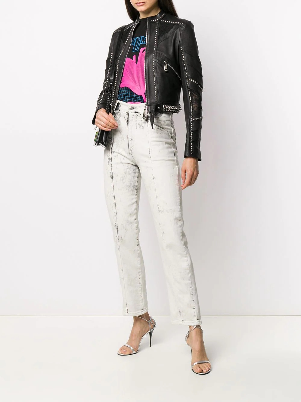 studded cropped biker jacket - 2