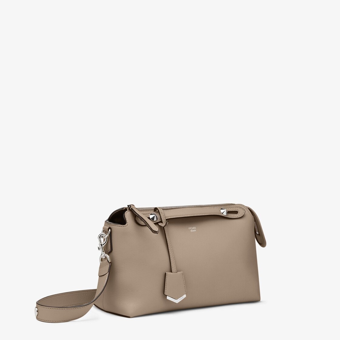 Beige soft leather Boston bag. The interior is divided into two practical compartments by a partitio - 2