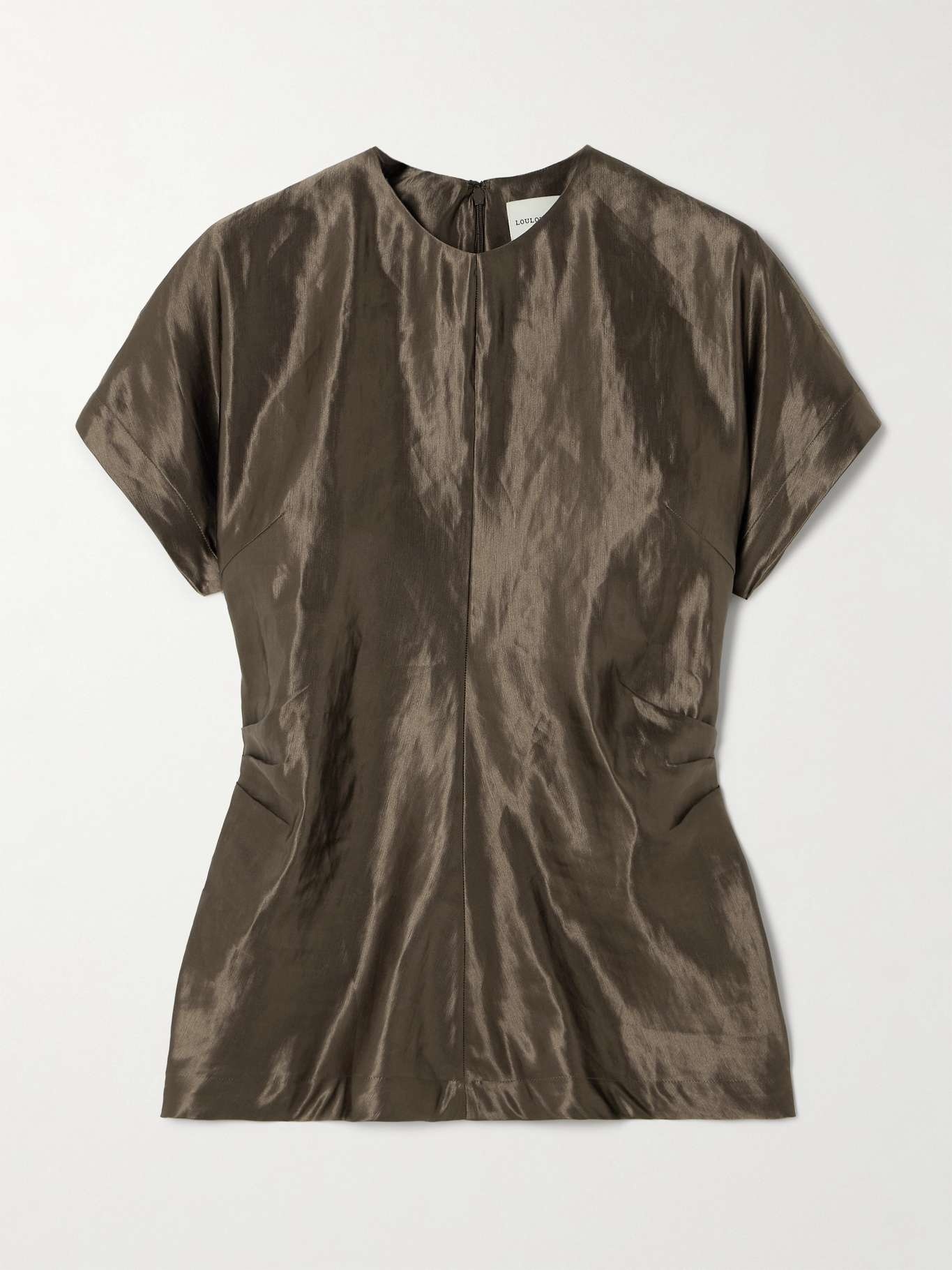 Draped linen and silk-blend satin blouse Taupe - 1