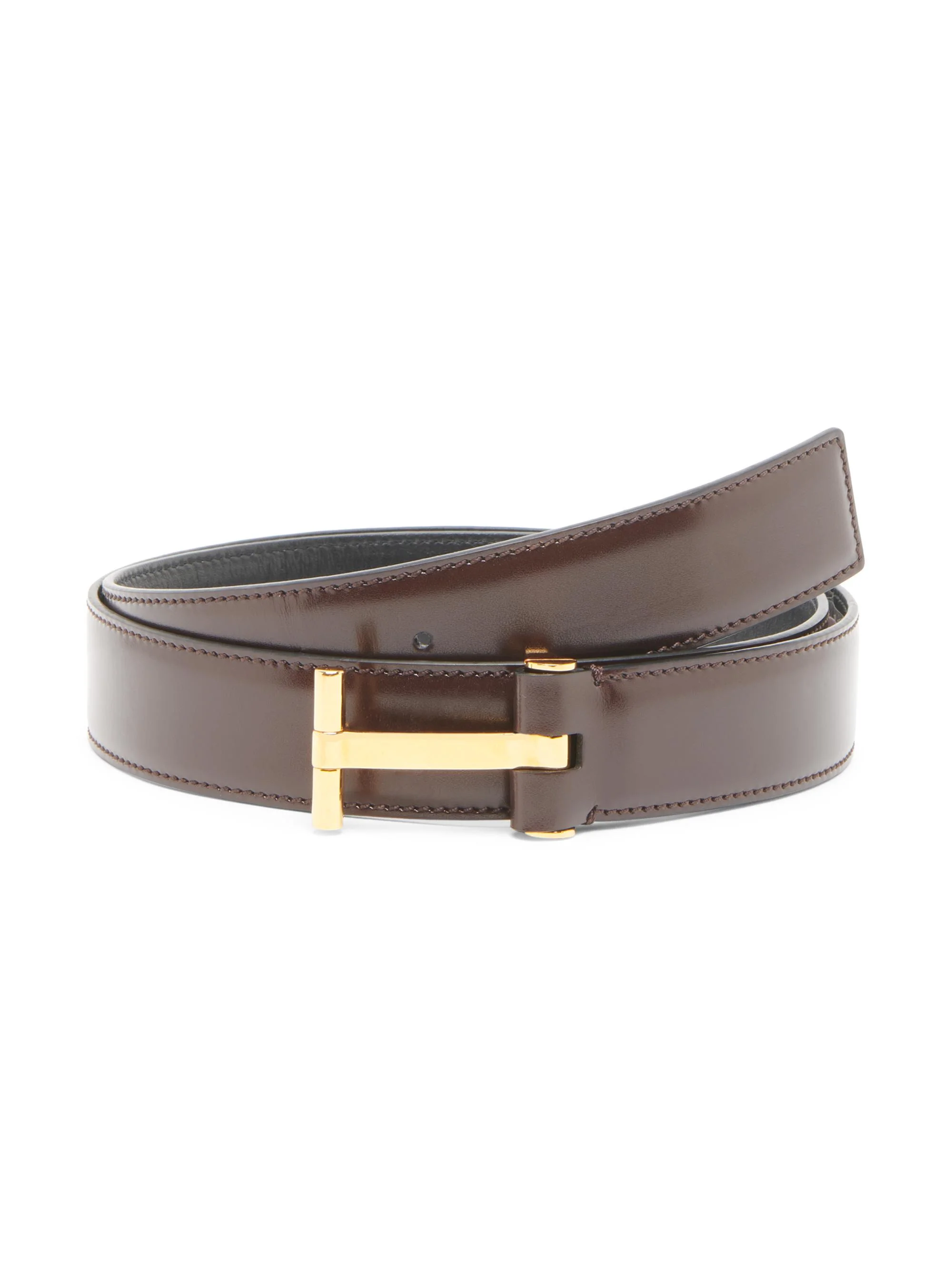 Men's Classic Leather T Belt - Coffee - 1