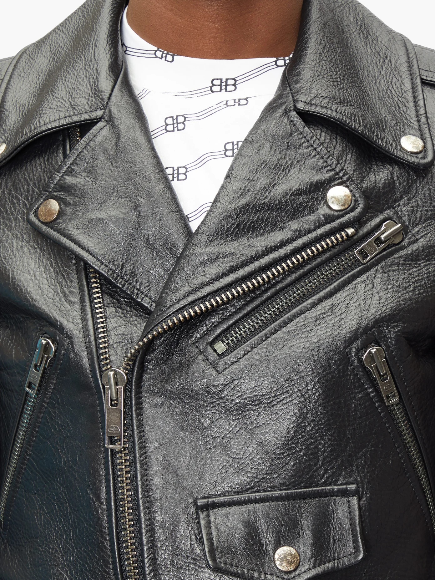 Grained-leather cropped biker jacket - 3