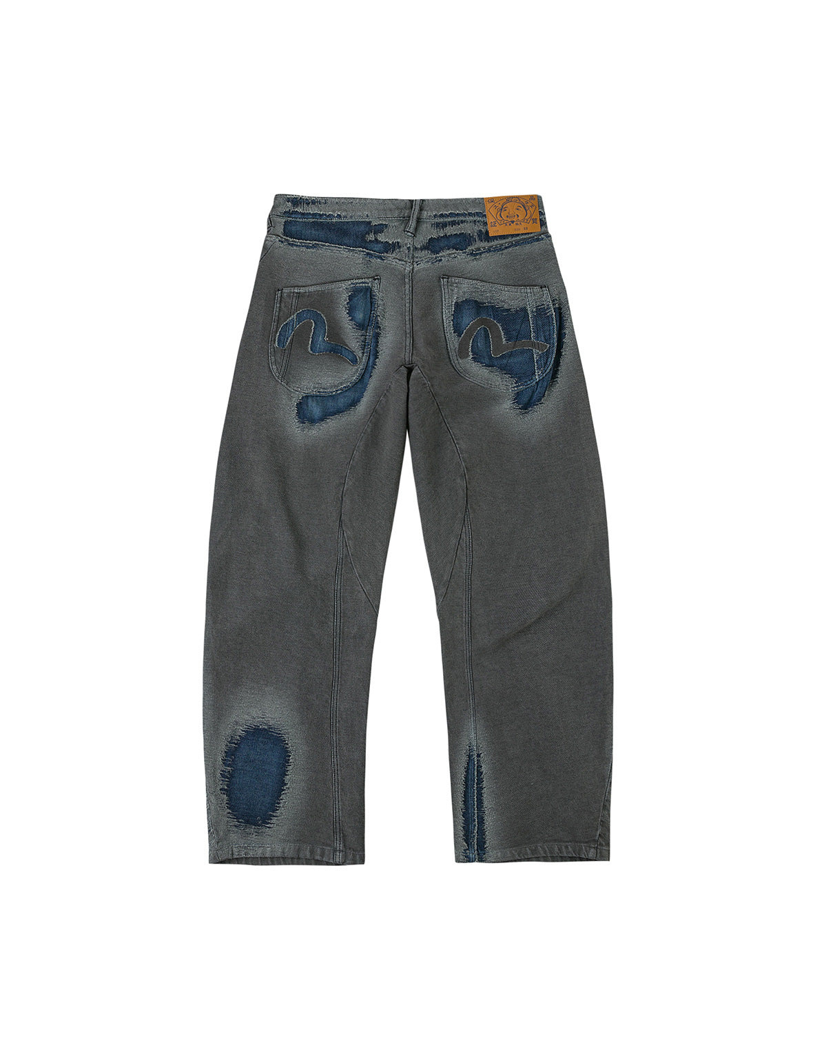 Washed Distressed Seagull Print 3D Cut Jeans - 2
