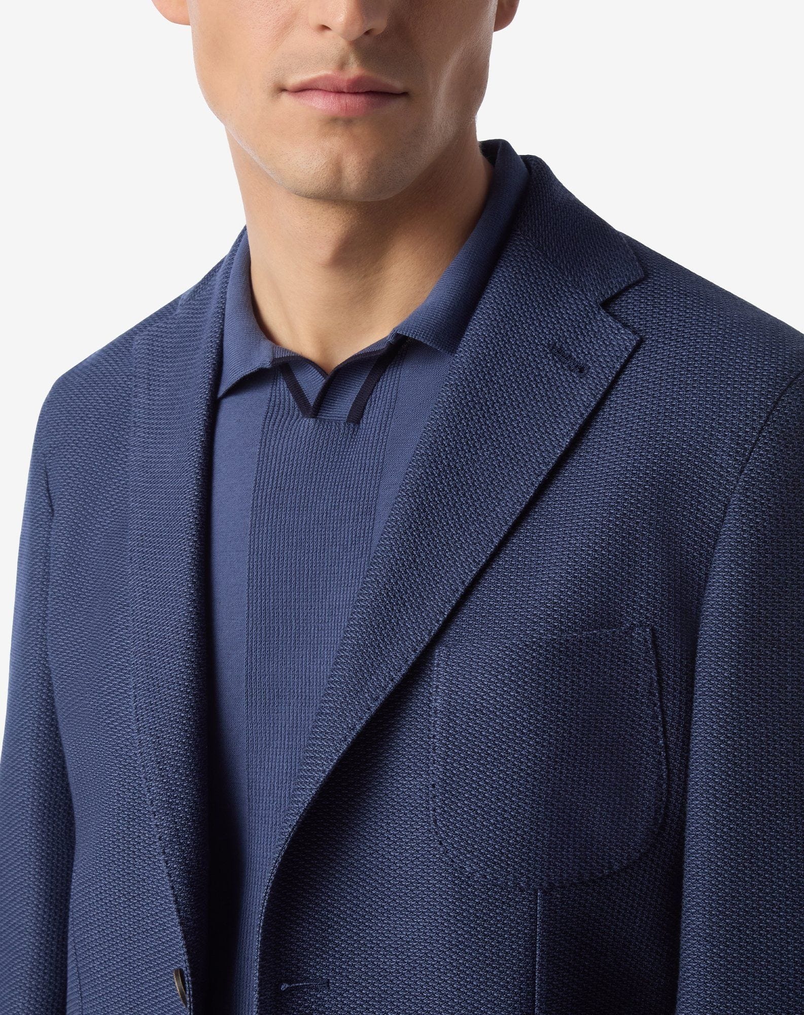 Blue silk and cotton single-breasted jacket - 3