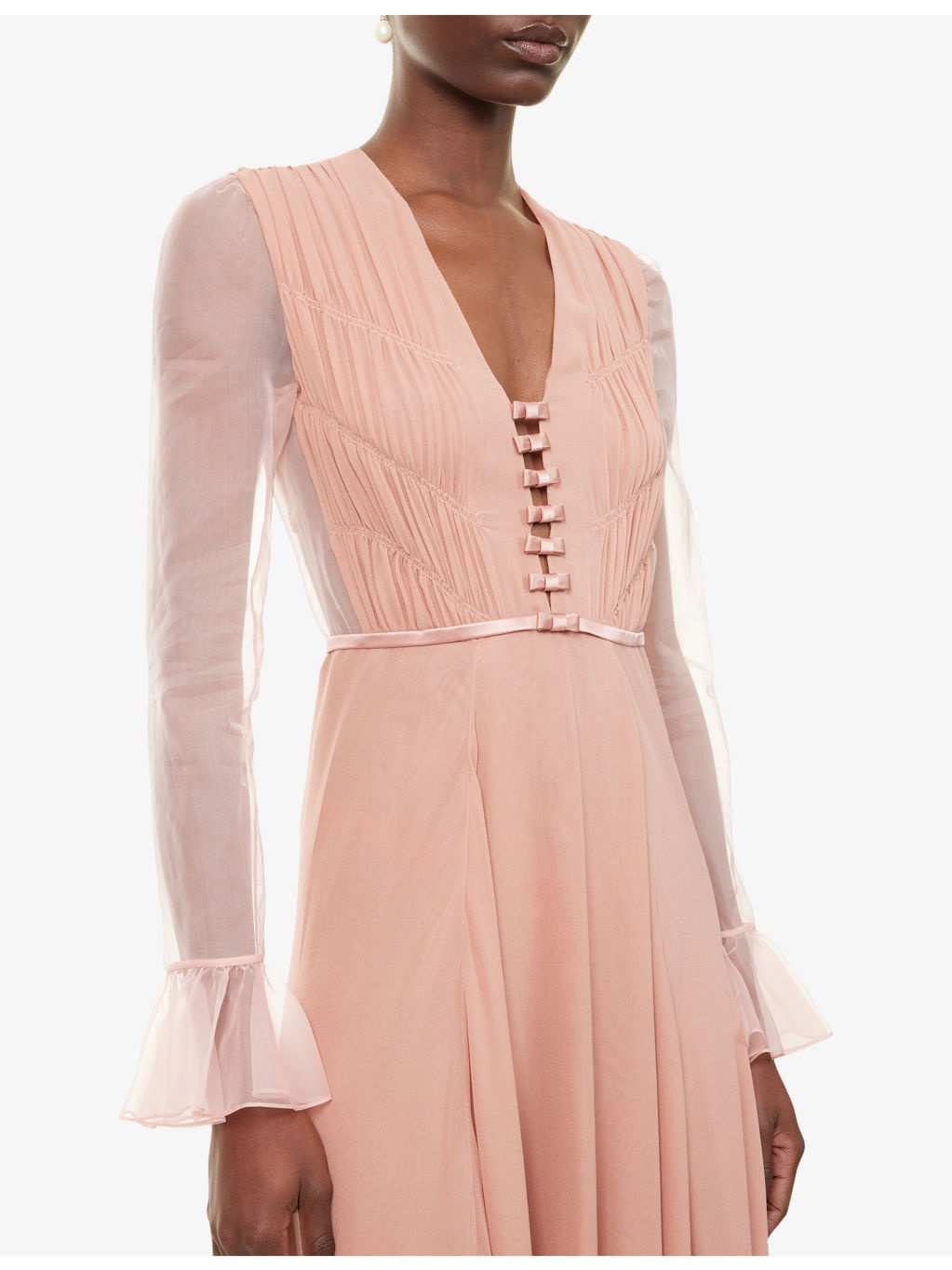 Shirred-Bodice Sheer-Sleeve Silk Gown - 5