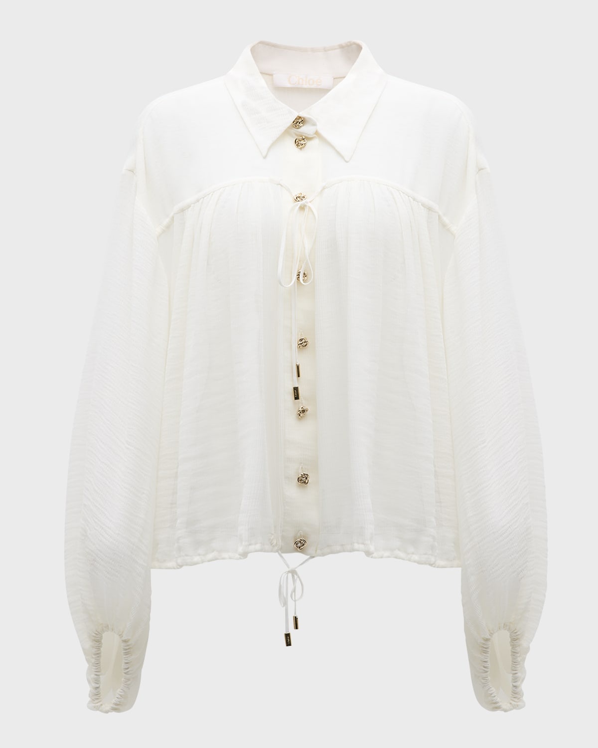 x High Summer Cotton Silk Button-Front Blouson Top - 1