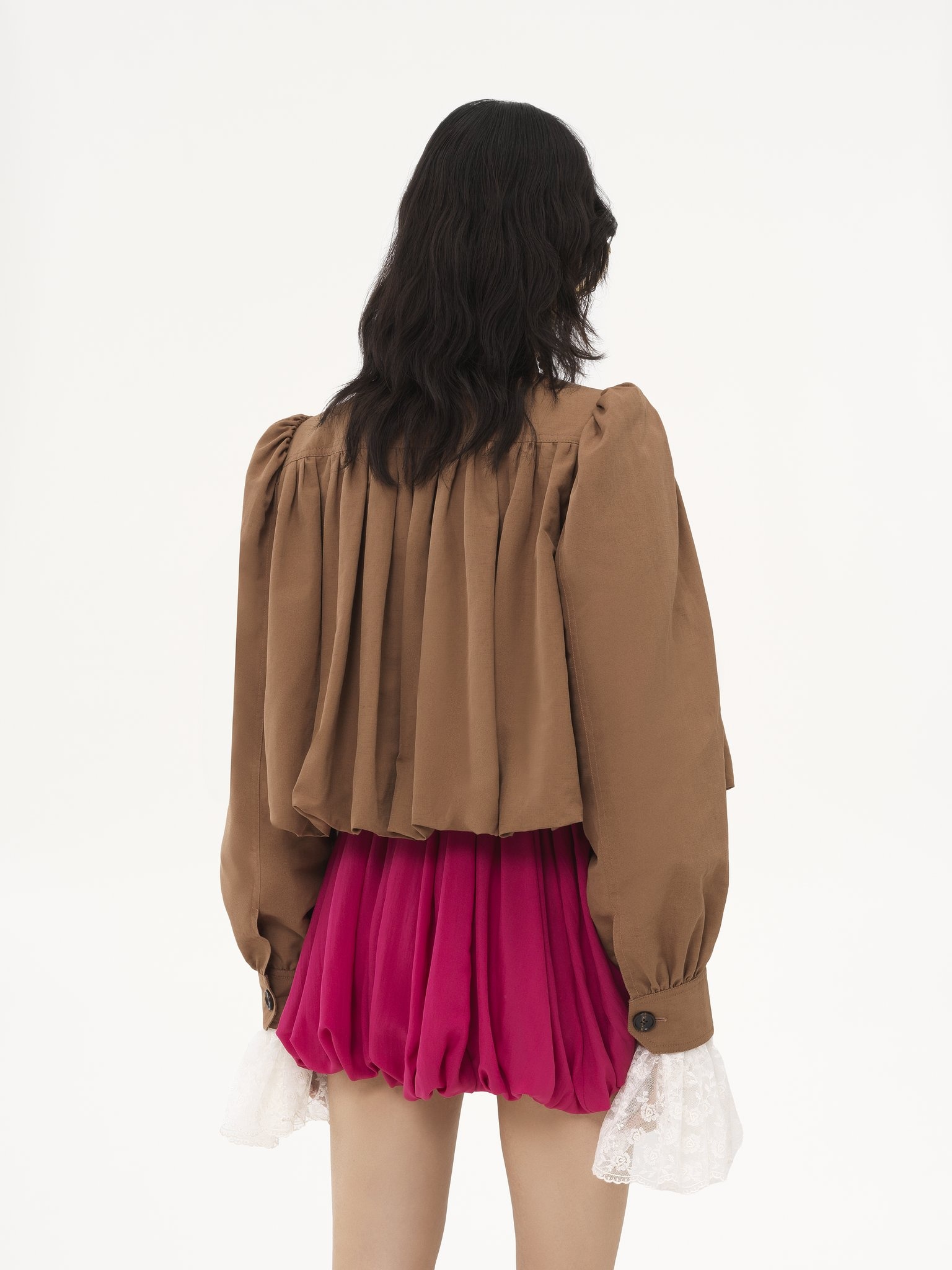 GATHERED BOULE JACKET IN LINEN & COTTON - 5
