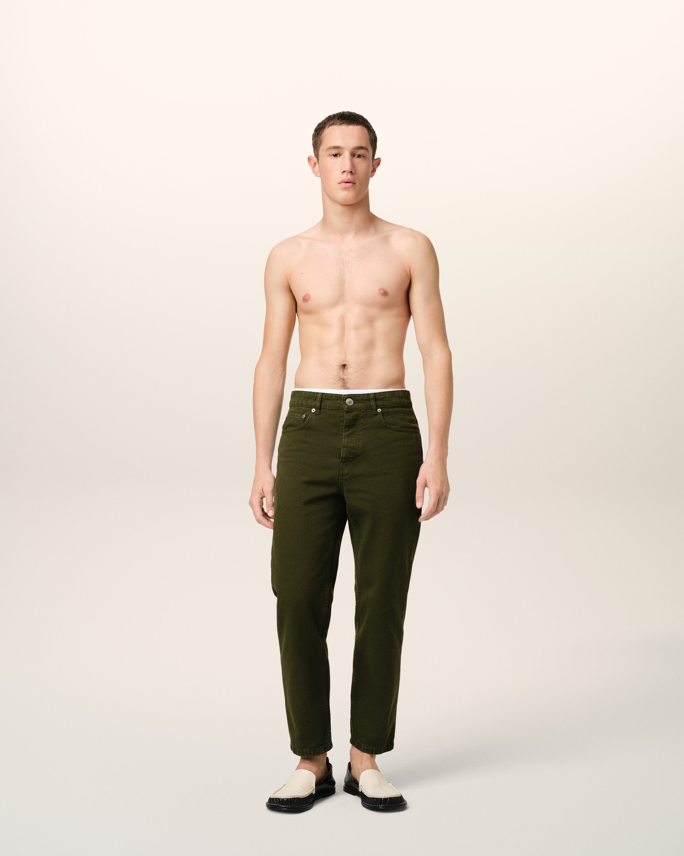 GREEN COTTON TAPERED FIT JEANS - 2