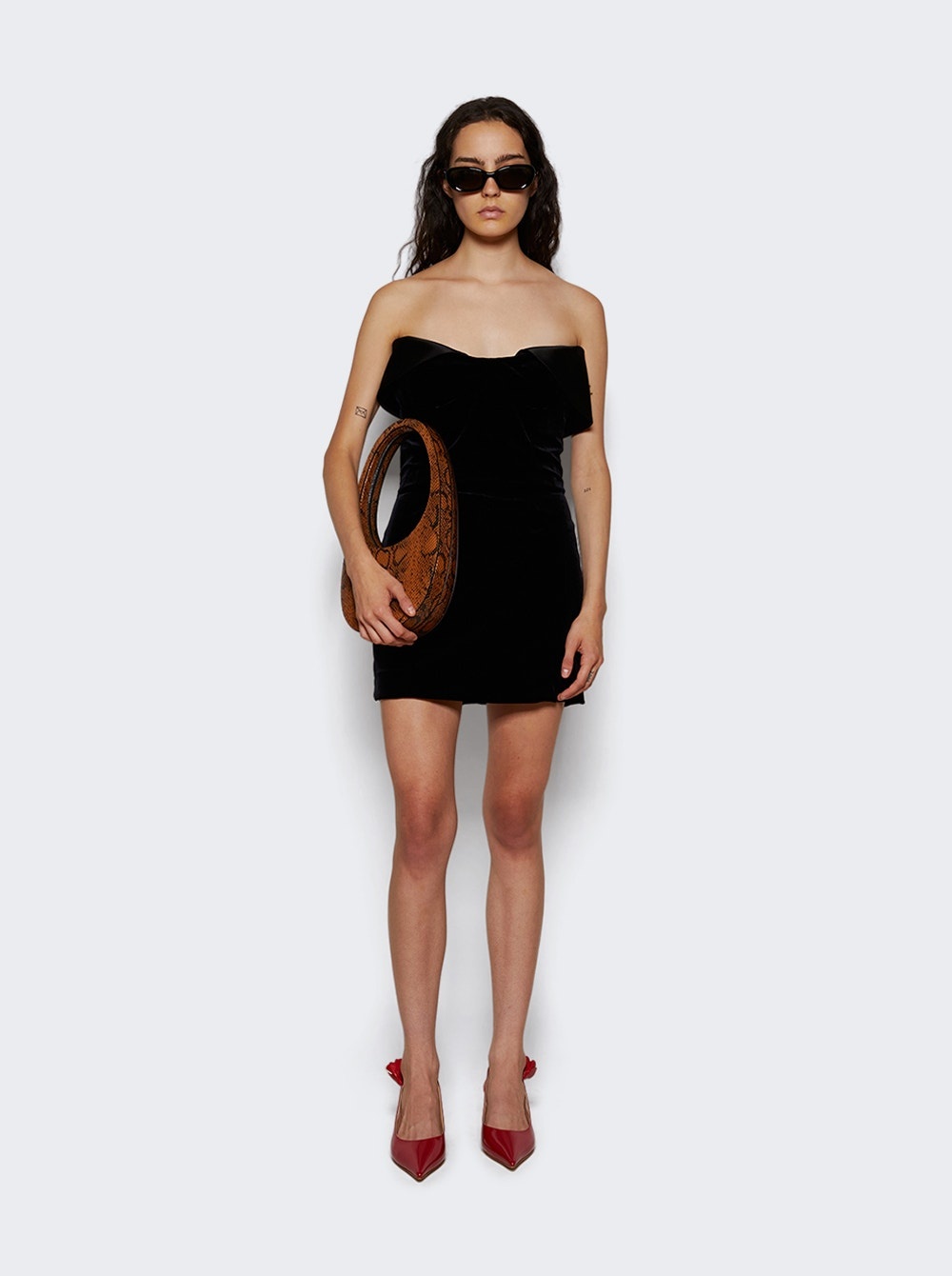 Velvet And Satin Mini Dress Black - 2