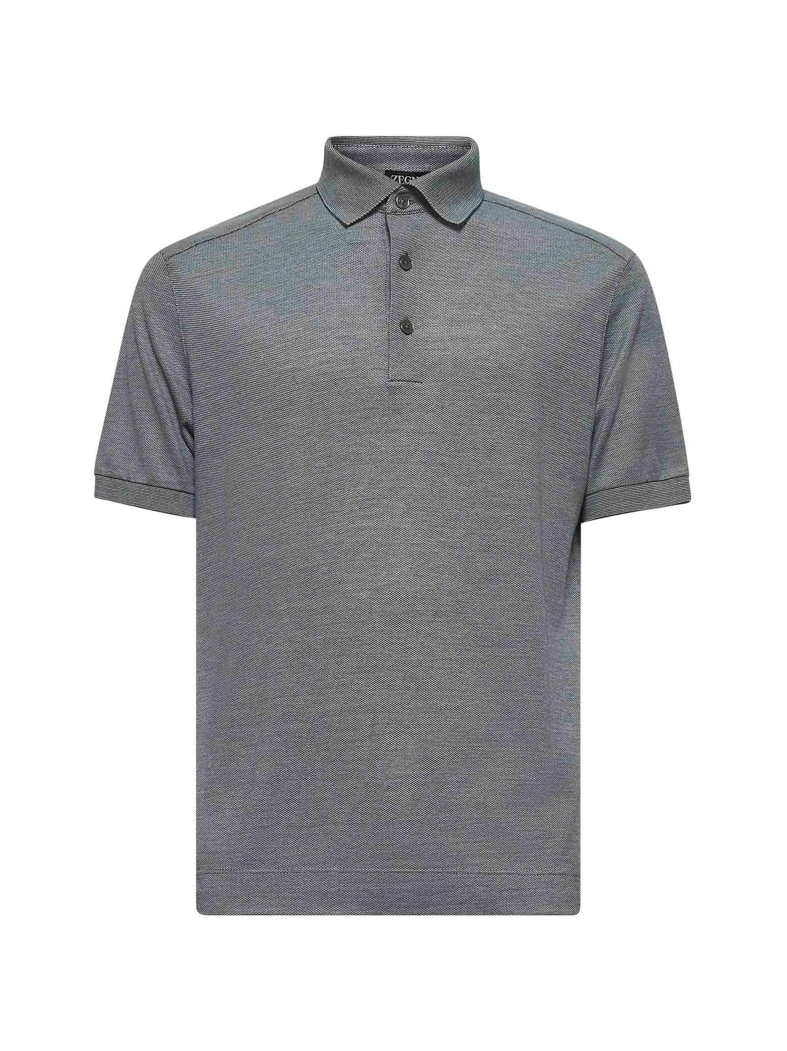 Zegna Men Green Cotton And Silk Piquet Polo Shirt - 1