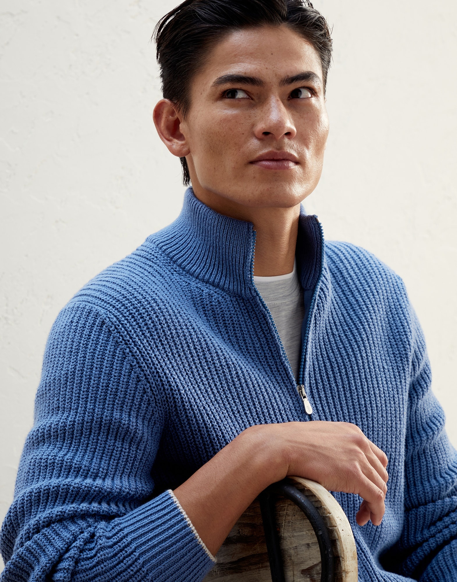 Brunello Cucinelli Malfilé cotton half English rib cardigan
