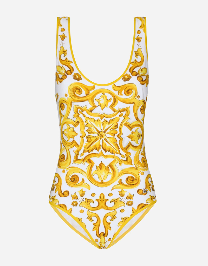 Majolica-print racing swimsuit 1