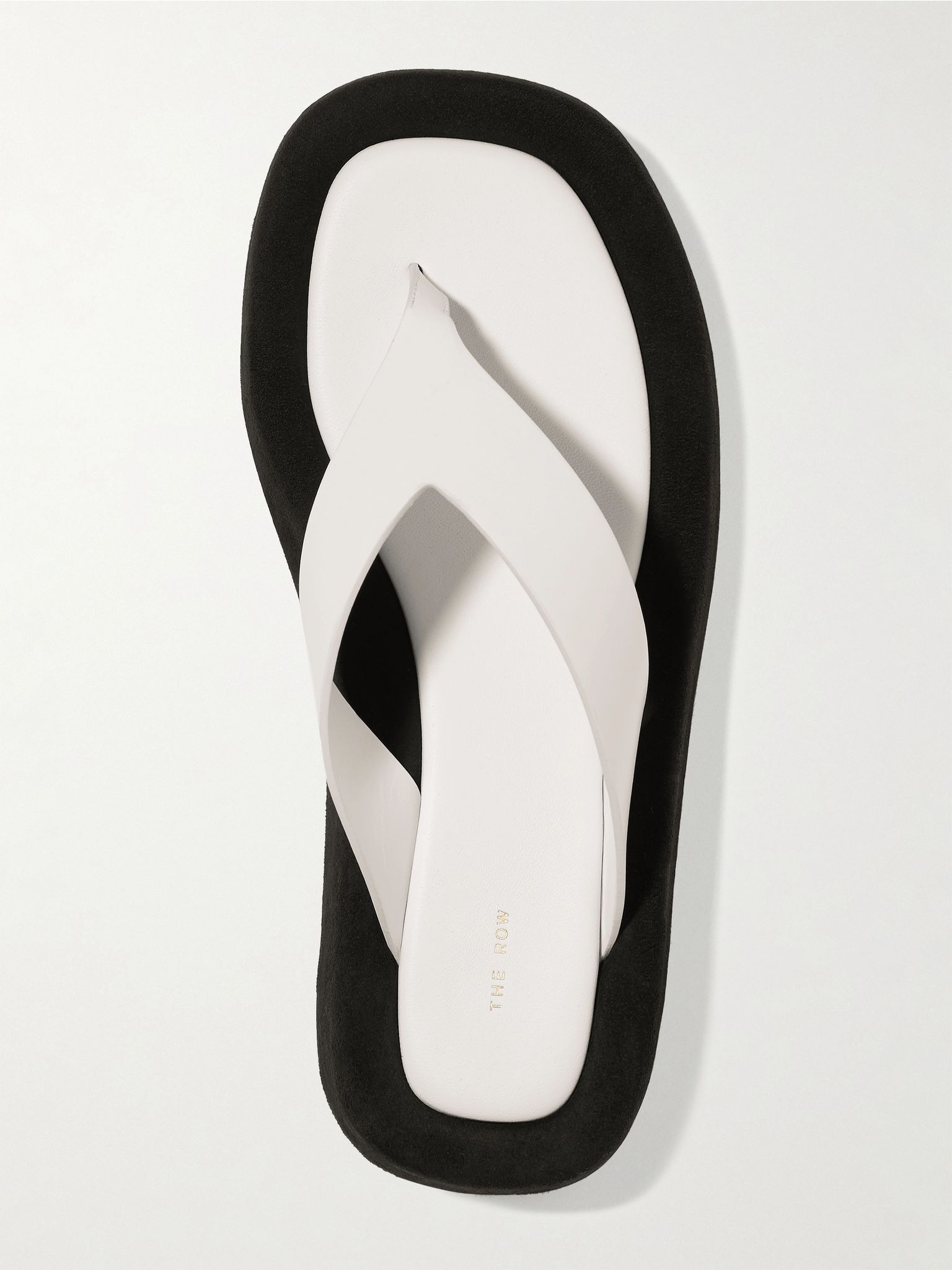Ginza two-tone leather and suede platform flip flops White - 5
