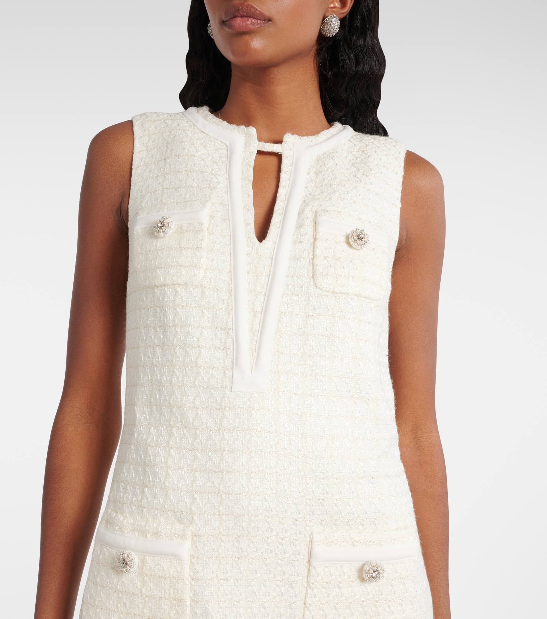 Bow-detail bouclé minidress - 6