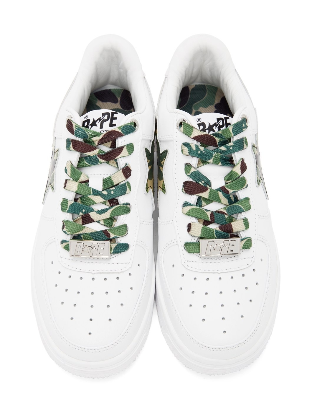 White & Green Camo Bapesta Low Sneakers - 5