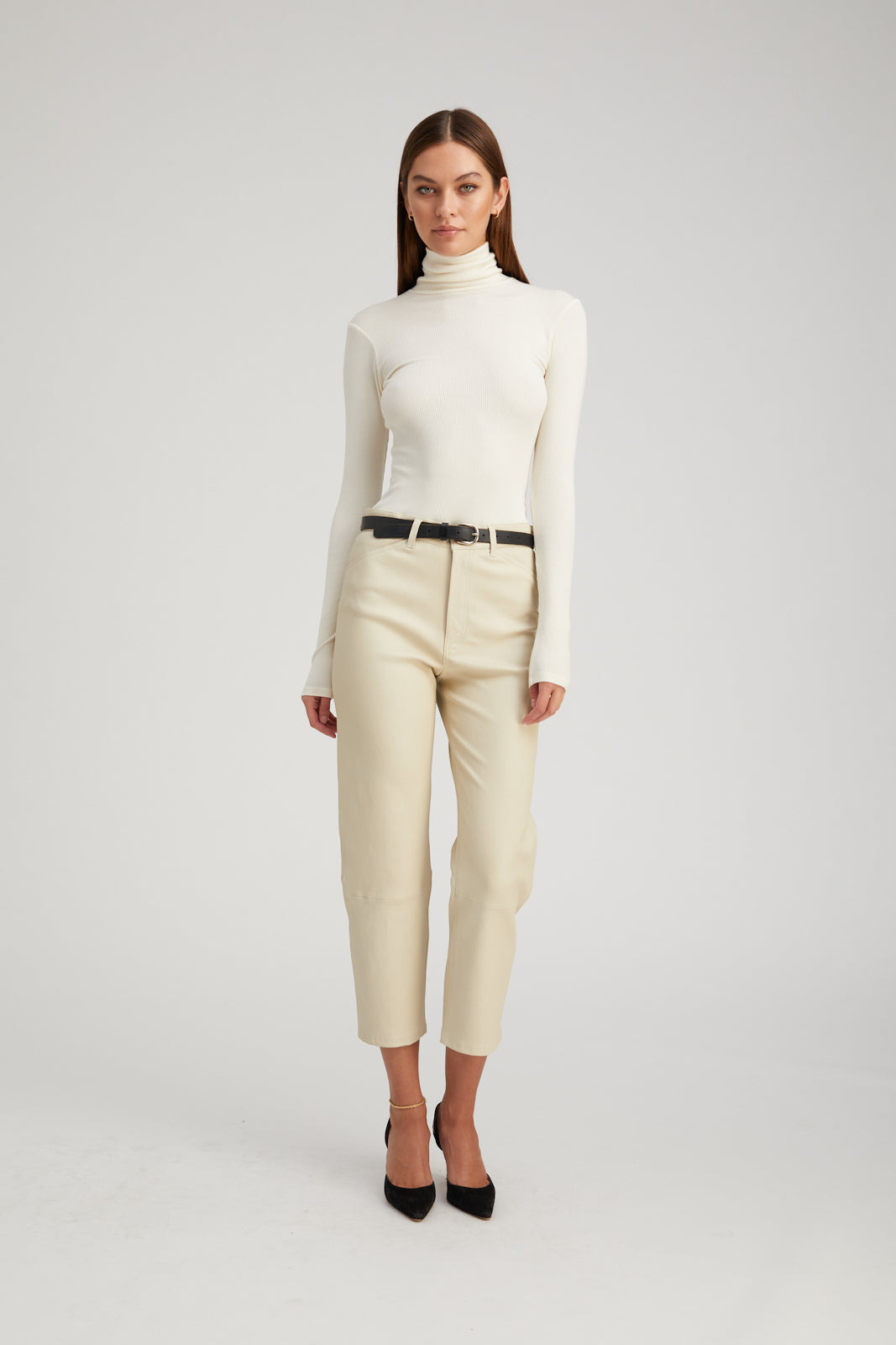 OFF WHITE LEATHER 5 POCKET STRAIGHT LEG PANTS - 2