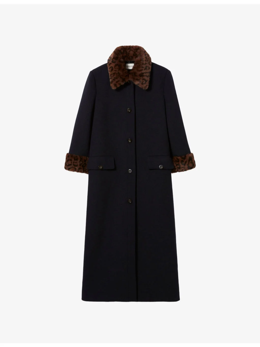 Long Leopard-Collar Wool-Blend Coat - 1