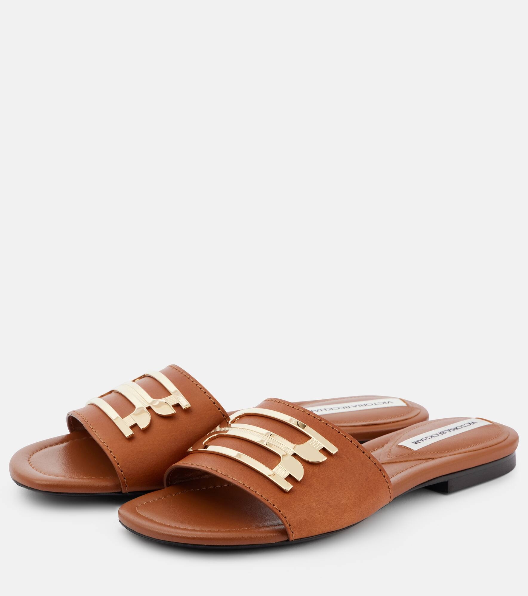 B Buckle leather slides - 4
