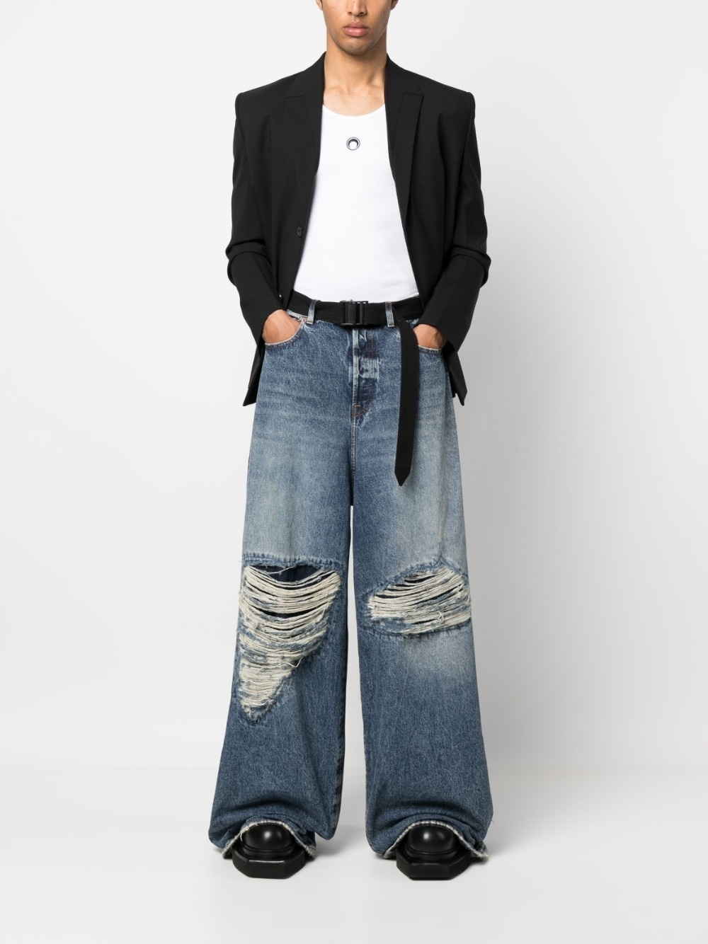 distressed wide-leg jeans - 2