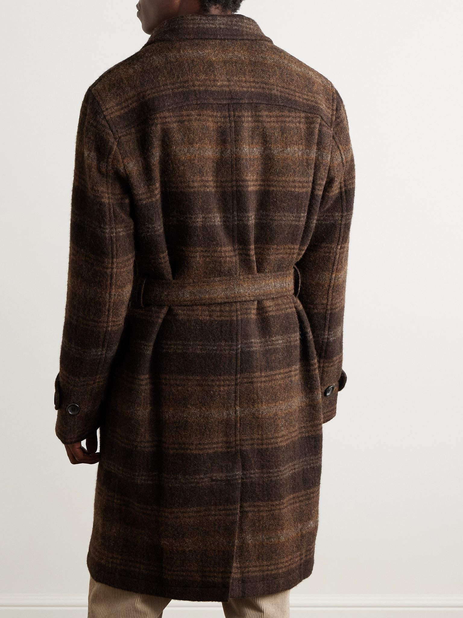 Grandpa Belted Checked Wool-Felt Coat Brown - 3