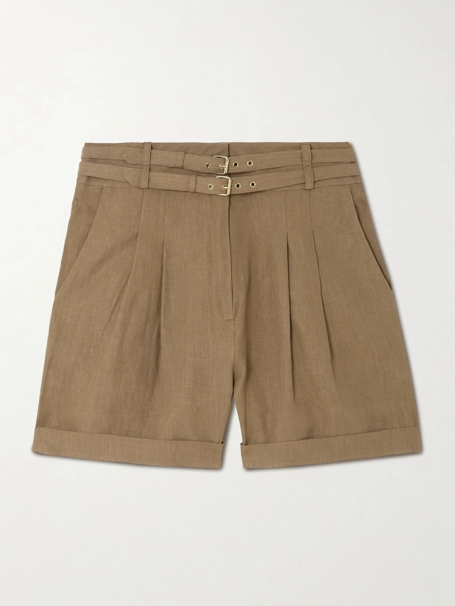 Aqiva belted pleated linen shorts Brown - 1