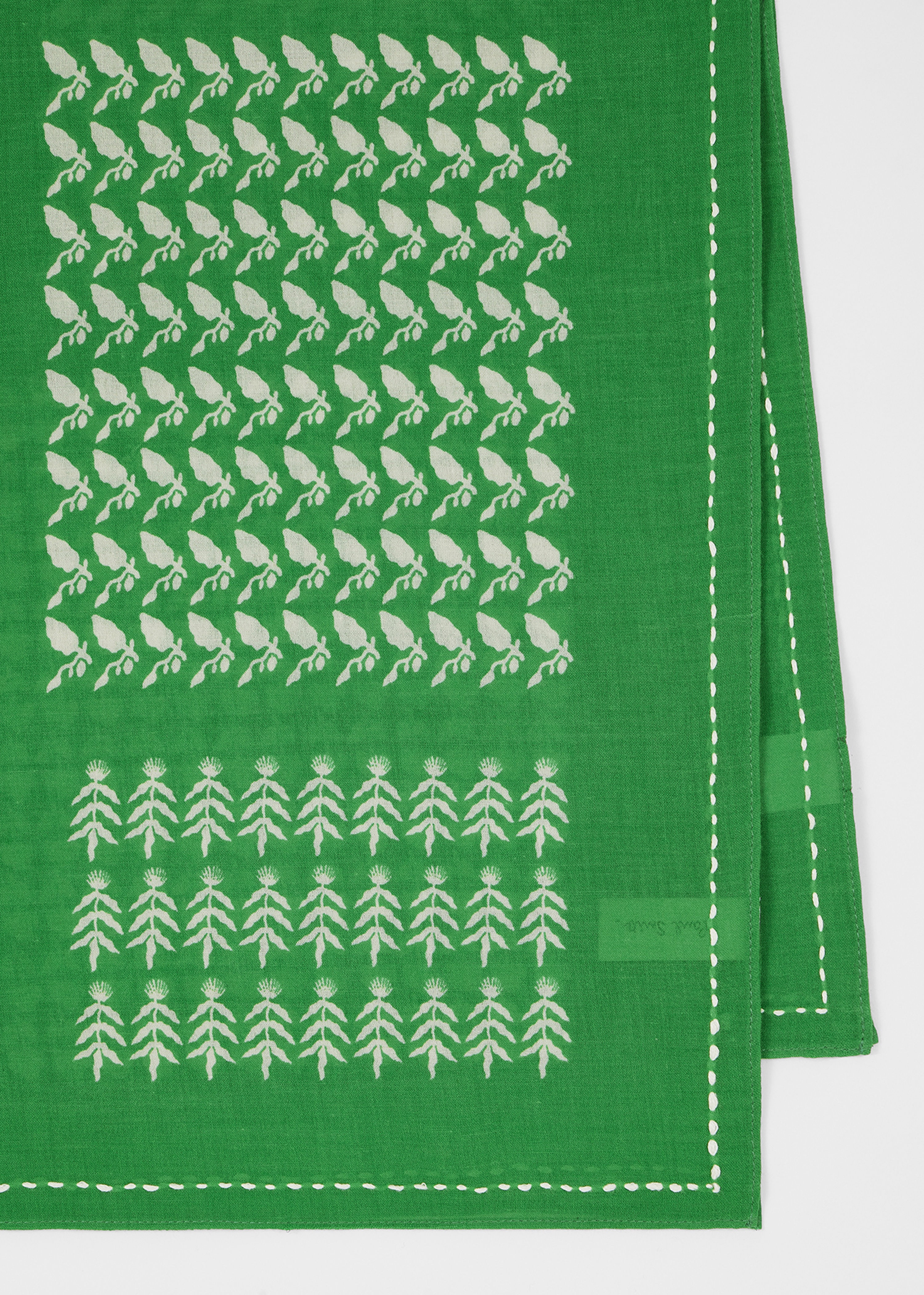 Green Contrast Motif 'Bandana' Cotton Scarf - 2