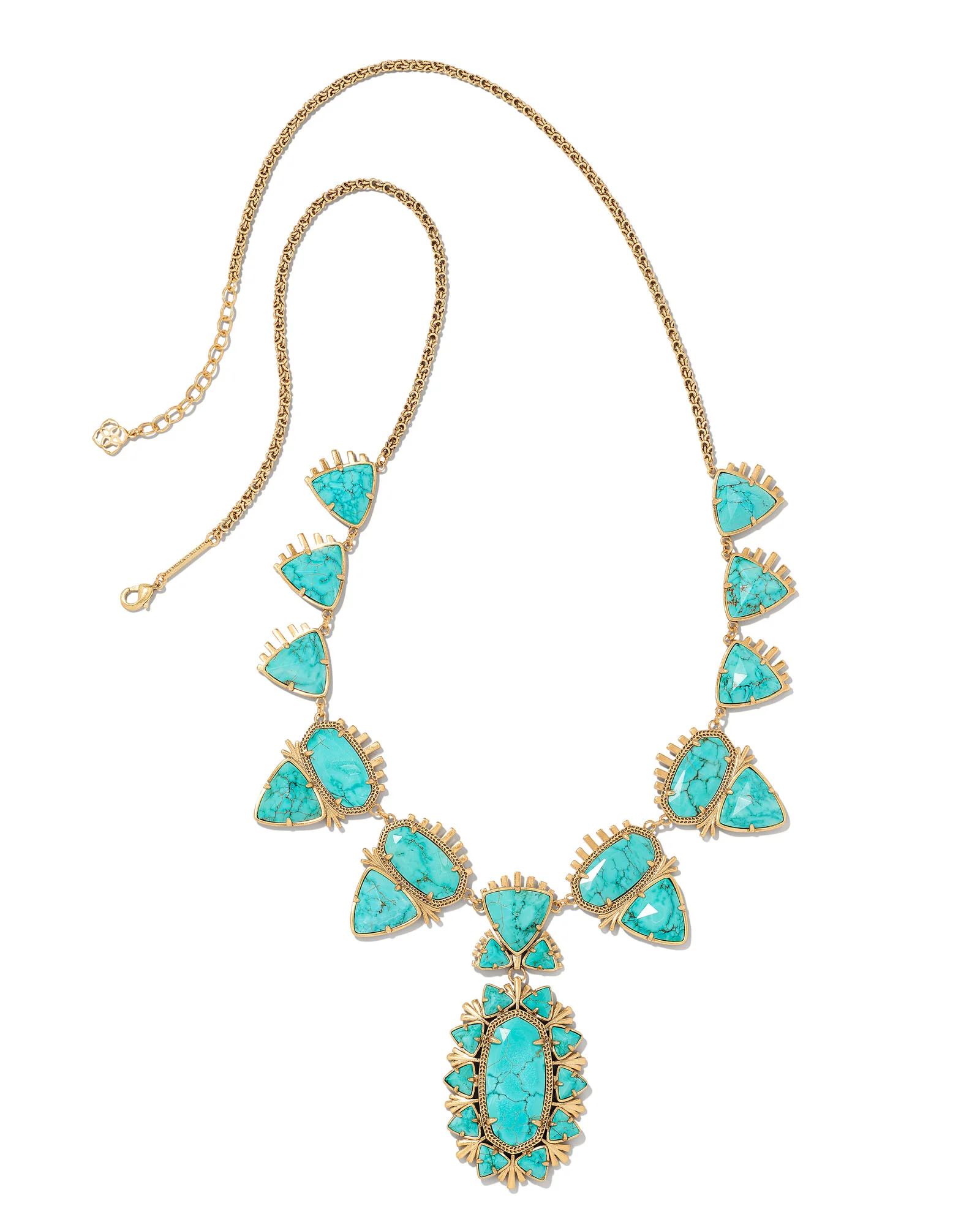 Havana Vintage Gold Statement Necklace in Variegated Turquoise Magnesite - 1