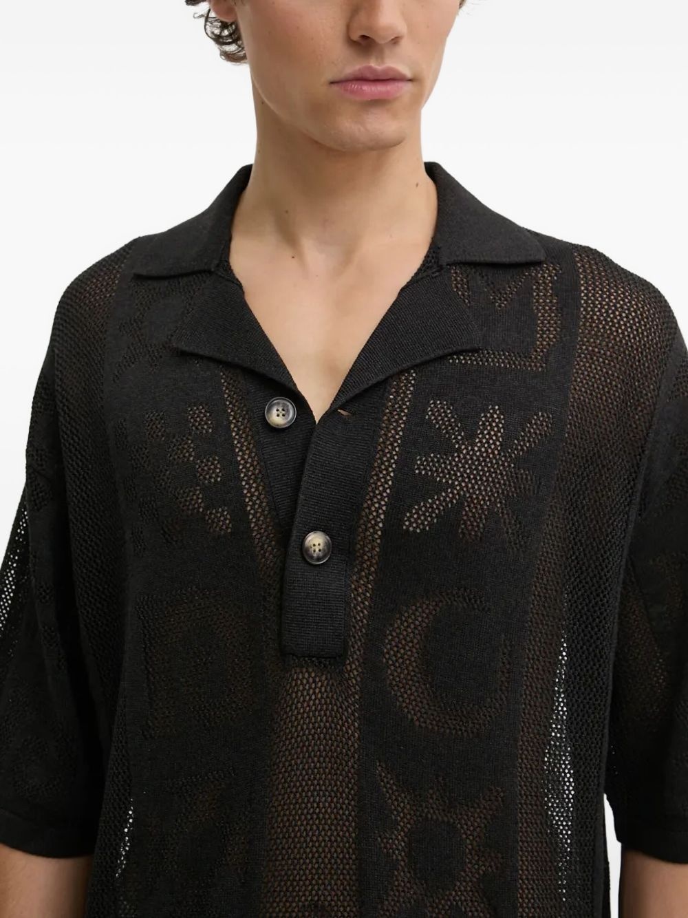 graphic-pattern mesh polo shirt - 4