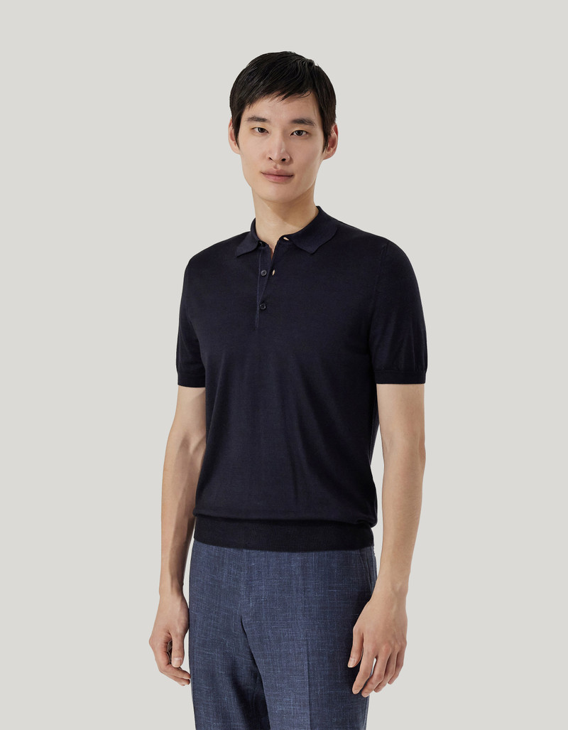 CANALI NUVOLA DARK NAVY POLO SHIRT IN WOOL AND SILK 3