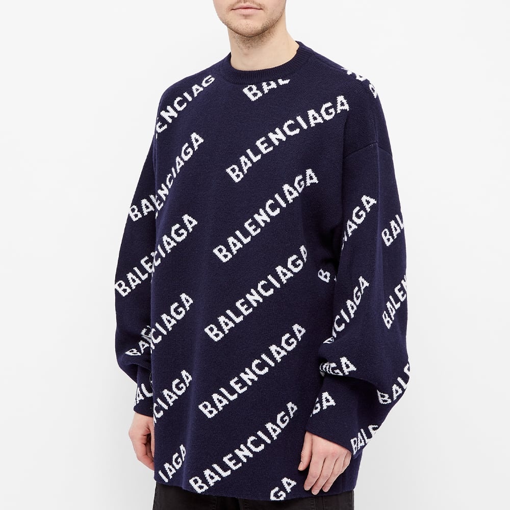 Balenciaga All Over Logo Intarsia Crew Knit - 5