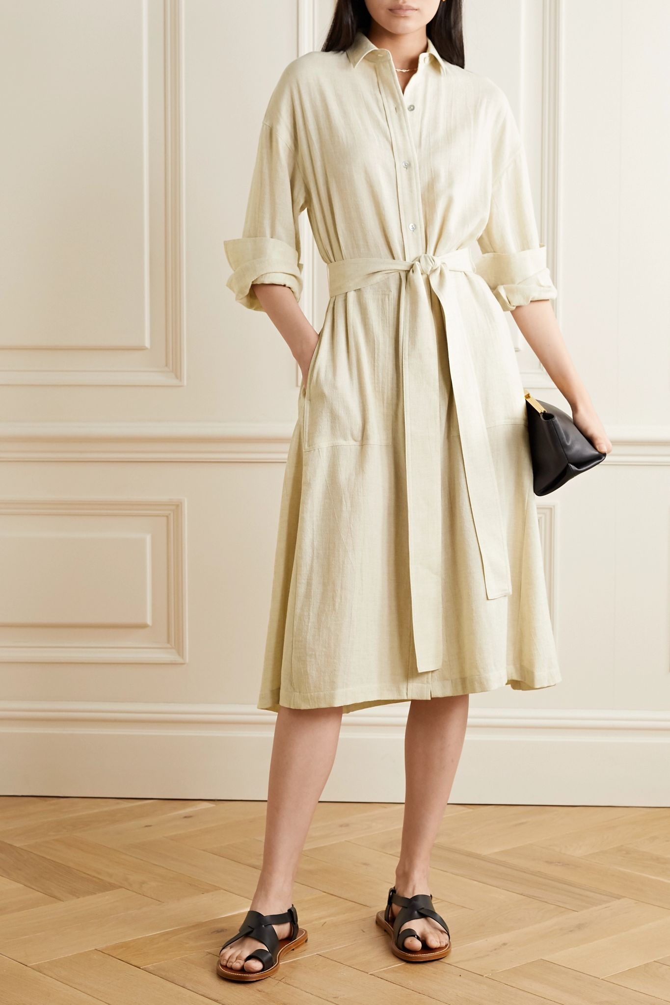 Belted cotton-blend shirt dress - 2