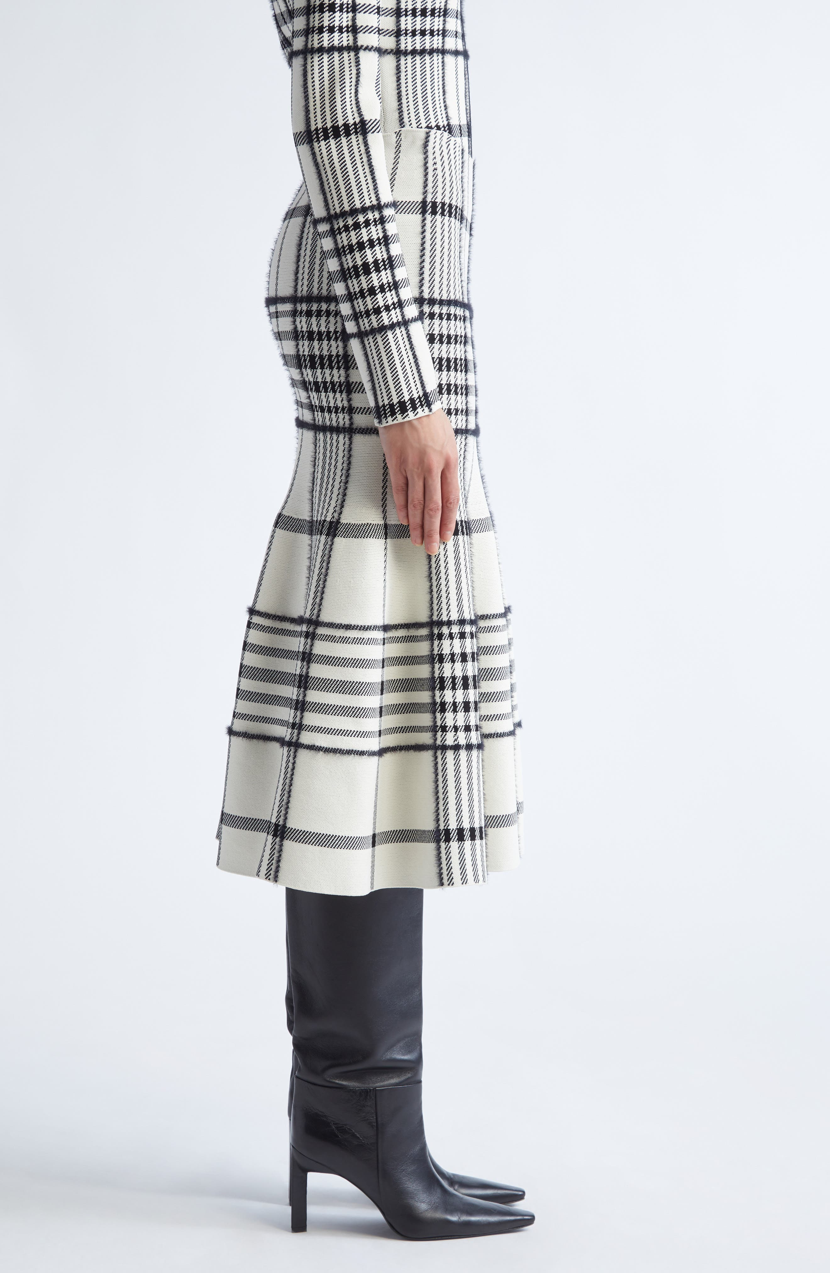 Brandon Maxwell The Rory Knit Flare Midi Skirt in Ivory Plaid at Nordstrom - 4