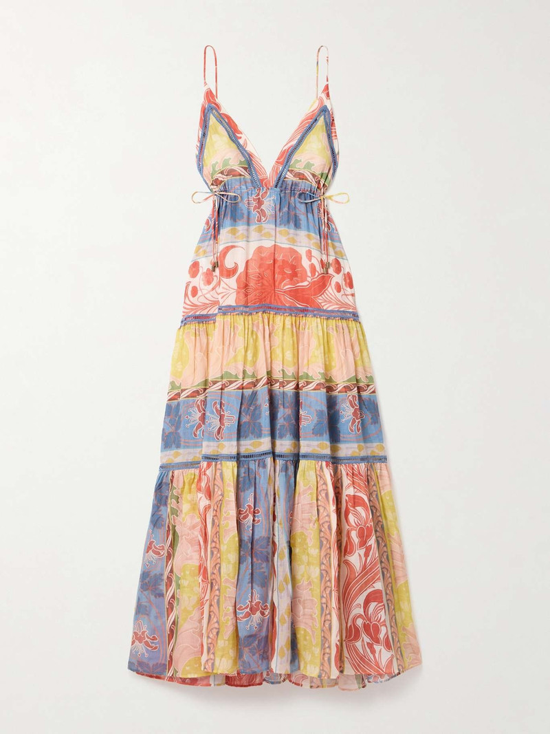Tiered crochet-trimmed printed cotton and silk-blend voile maxi dress - 1