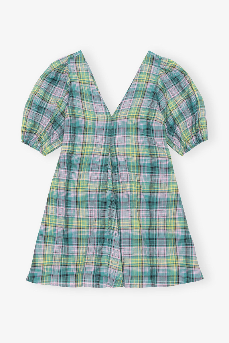SEERSUCKER CHECK V-NECK MINI DRESS 1