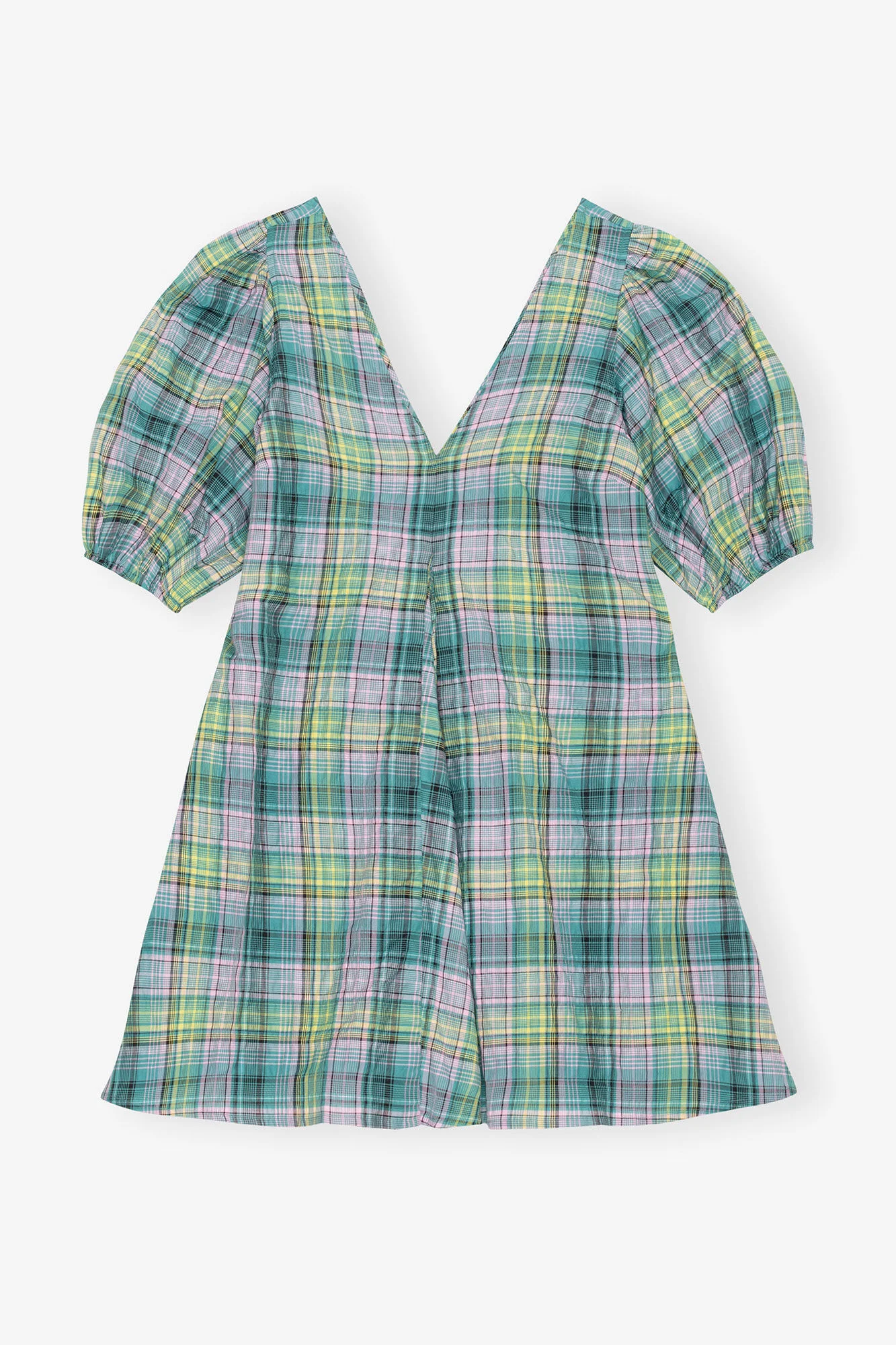 SEERSUCKER CHECK V-NECK MINI DRESS - 1