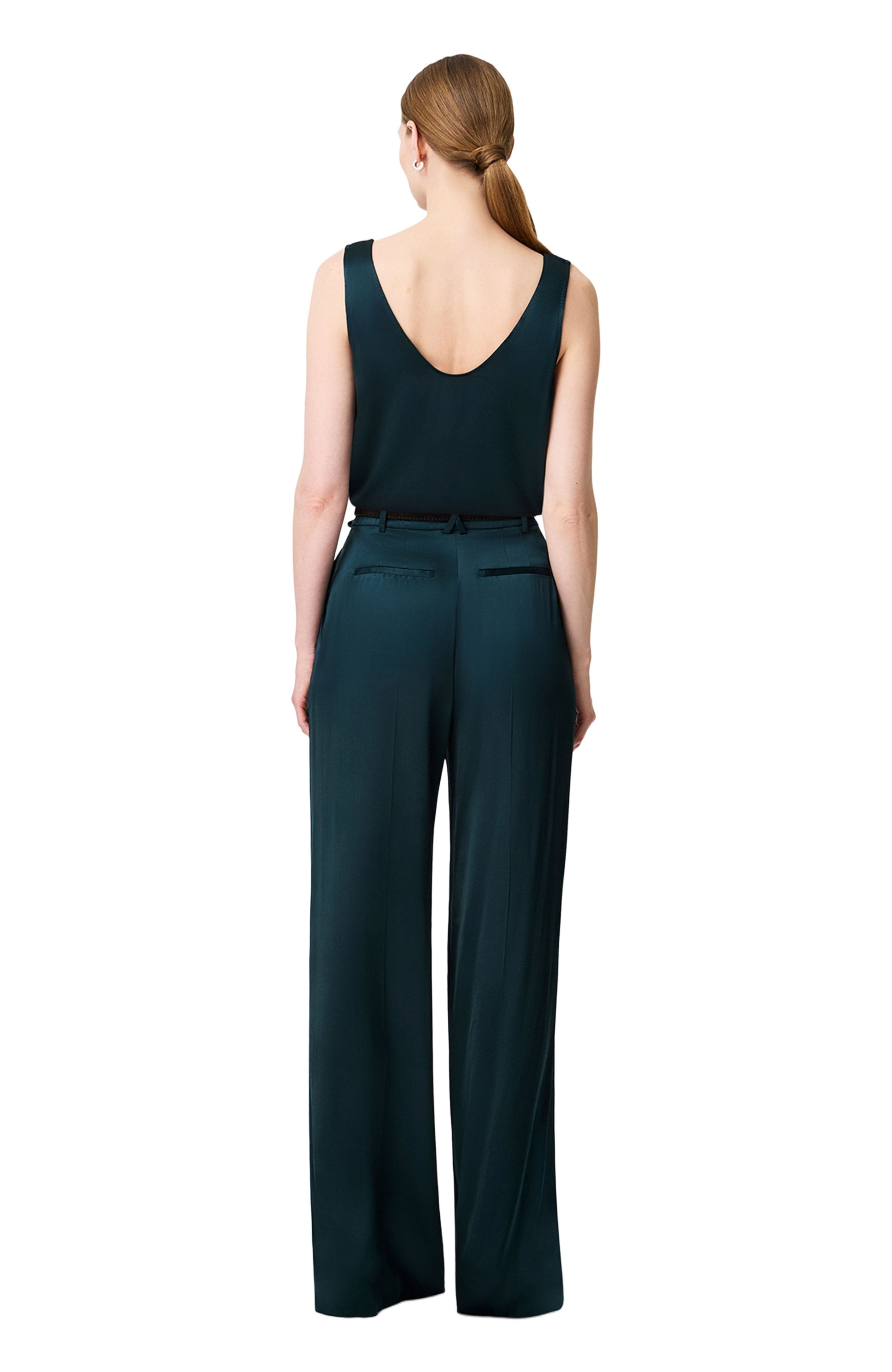 Another Tomorrow Satin Pleated Trouser in Juniper at Nordstrom - 3