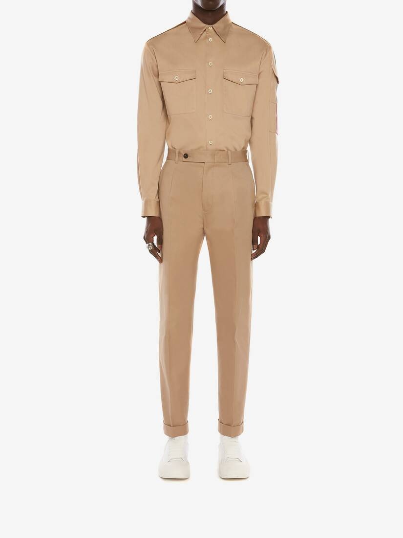 Selvedge Tape Military Shirt in Beige - 2