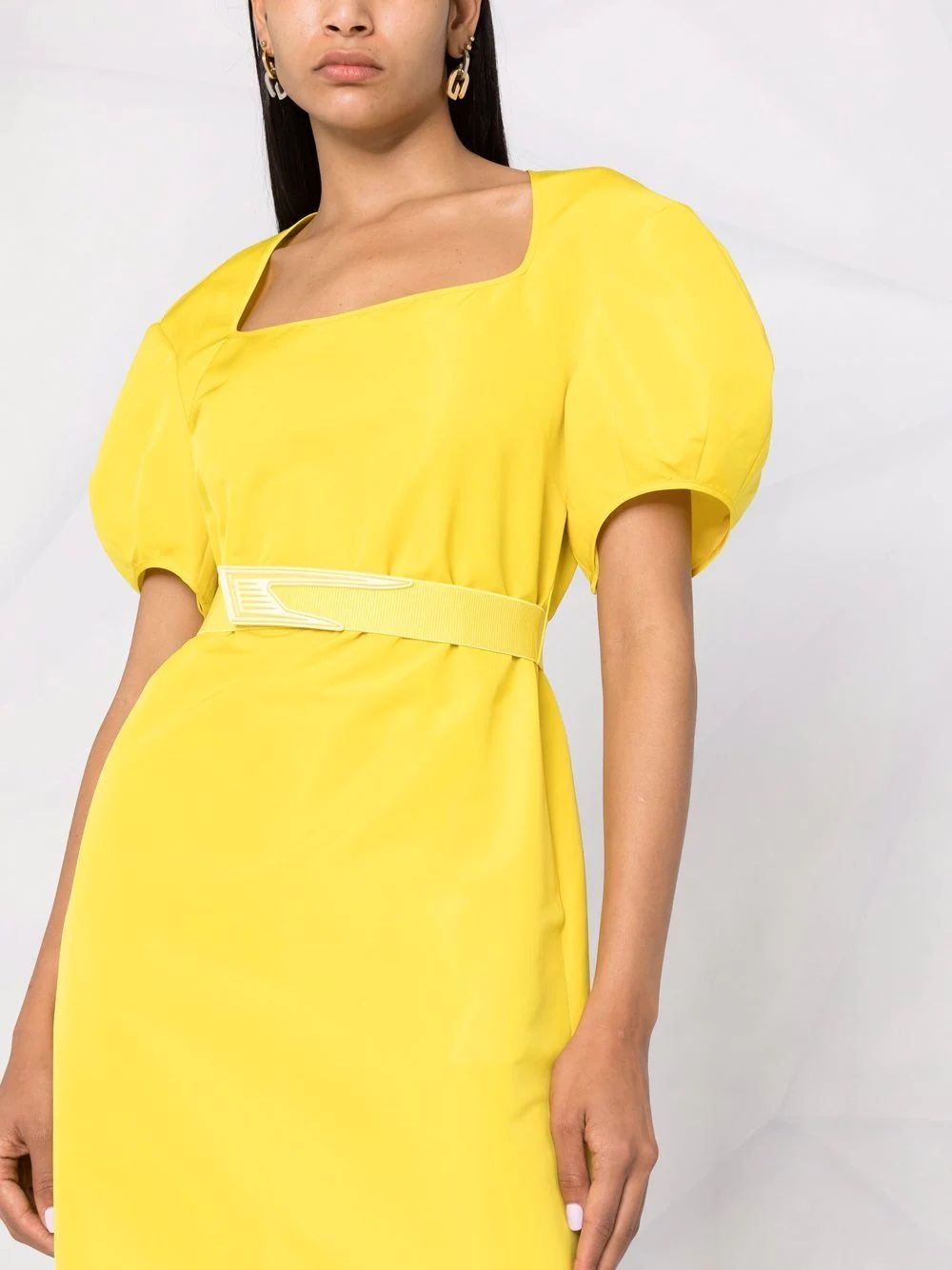 belted puff-sleeve dress - 5