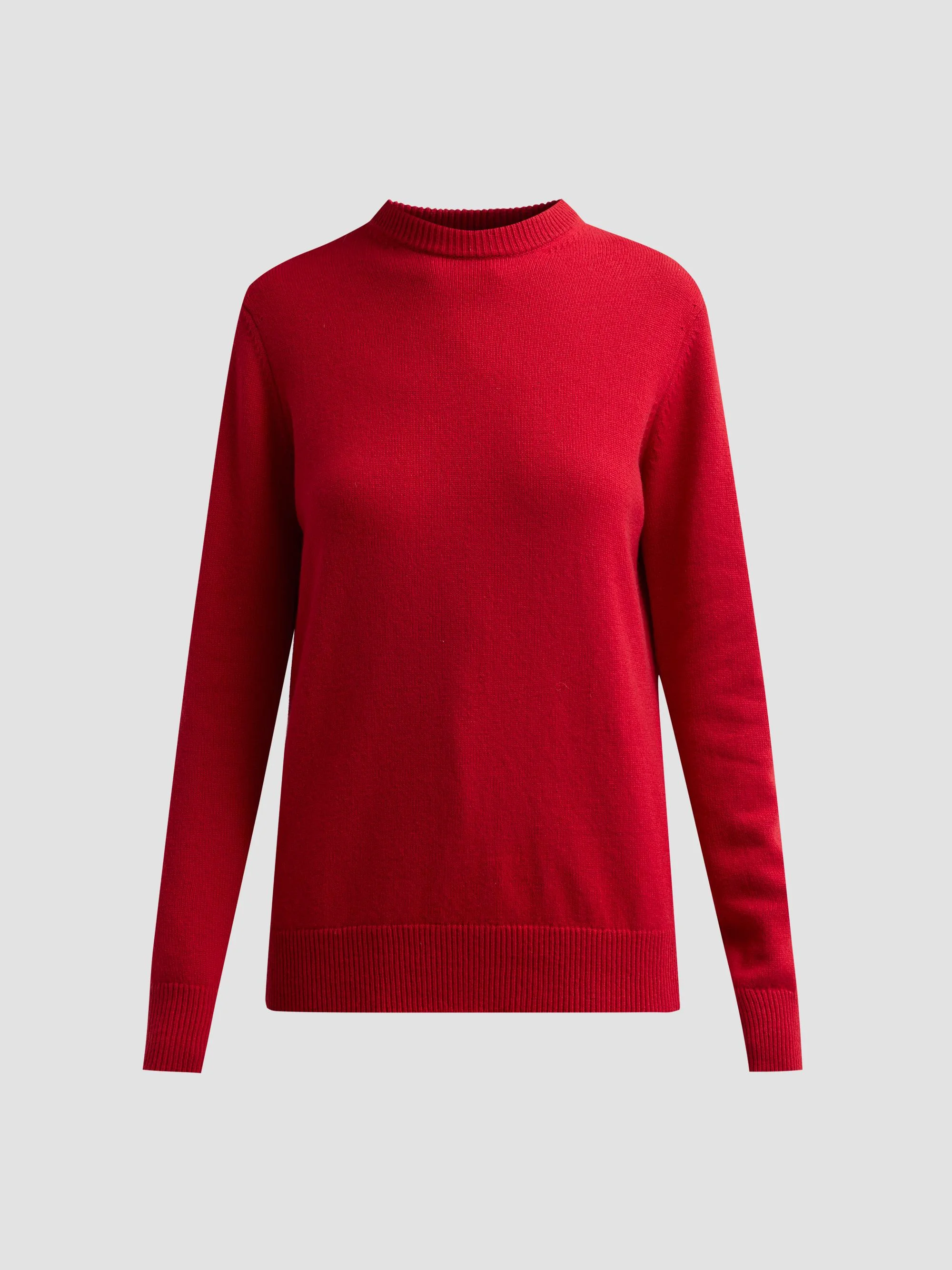 Women's Wool-Silk-Cashmere Knit Crewneck Sweater - Ruby - 1