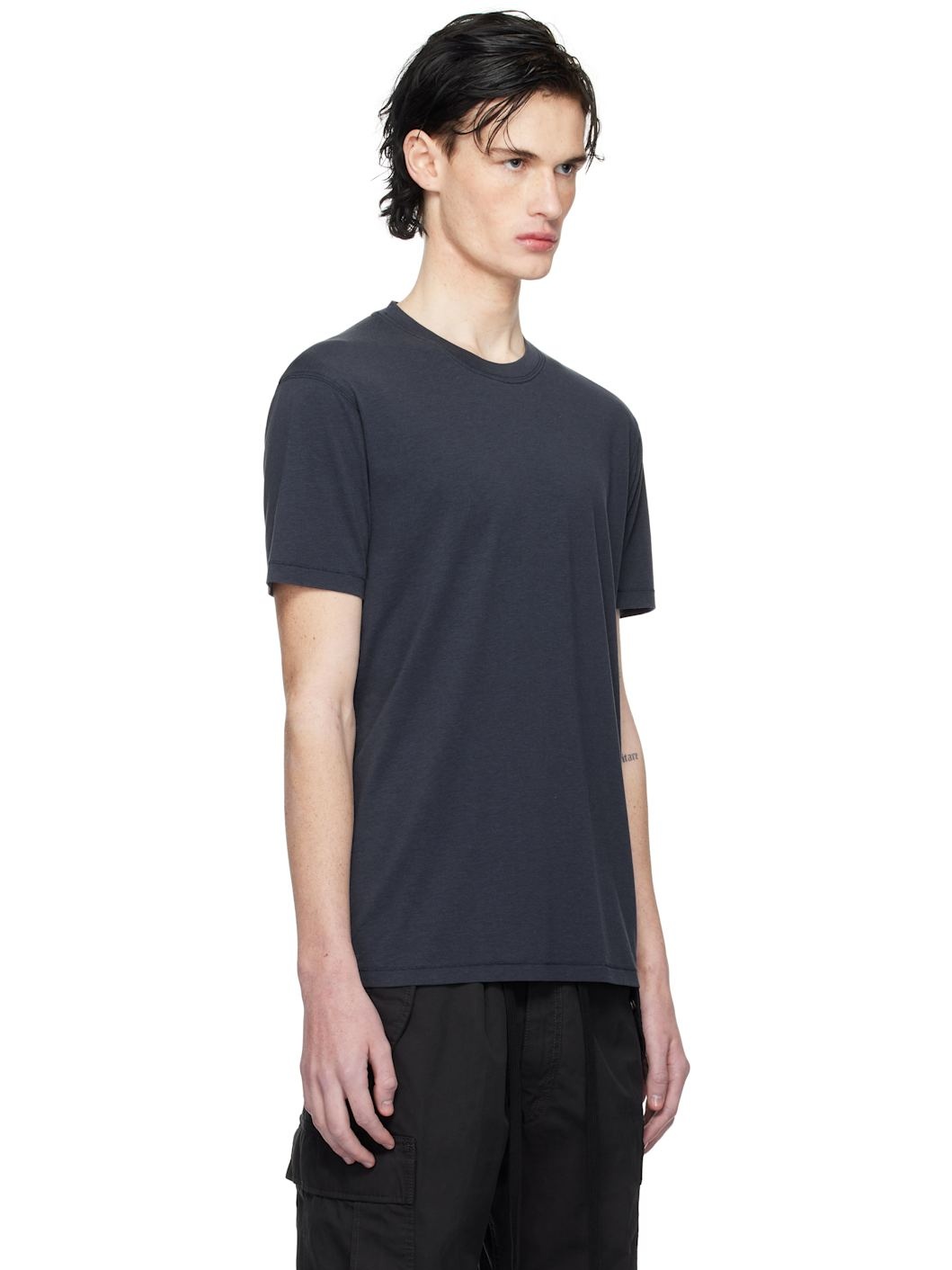 Navy Lyocell Cotton Crew T-shirt - 2