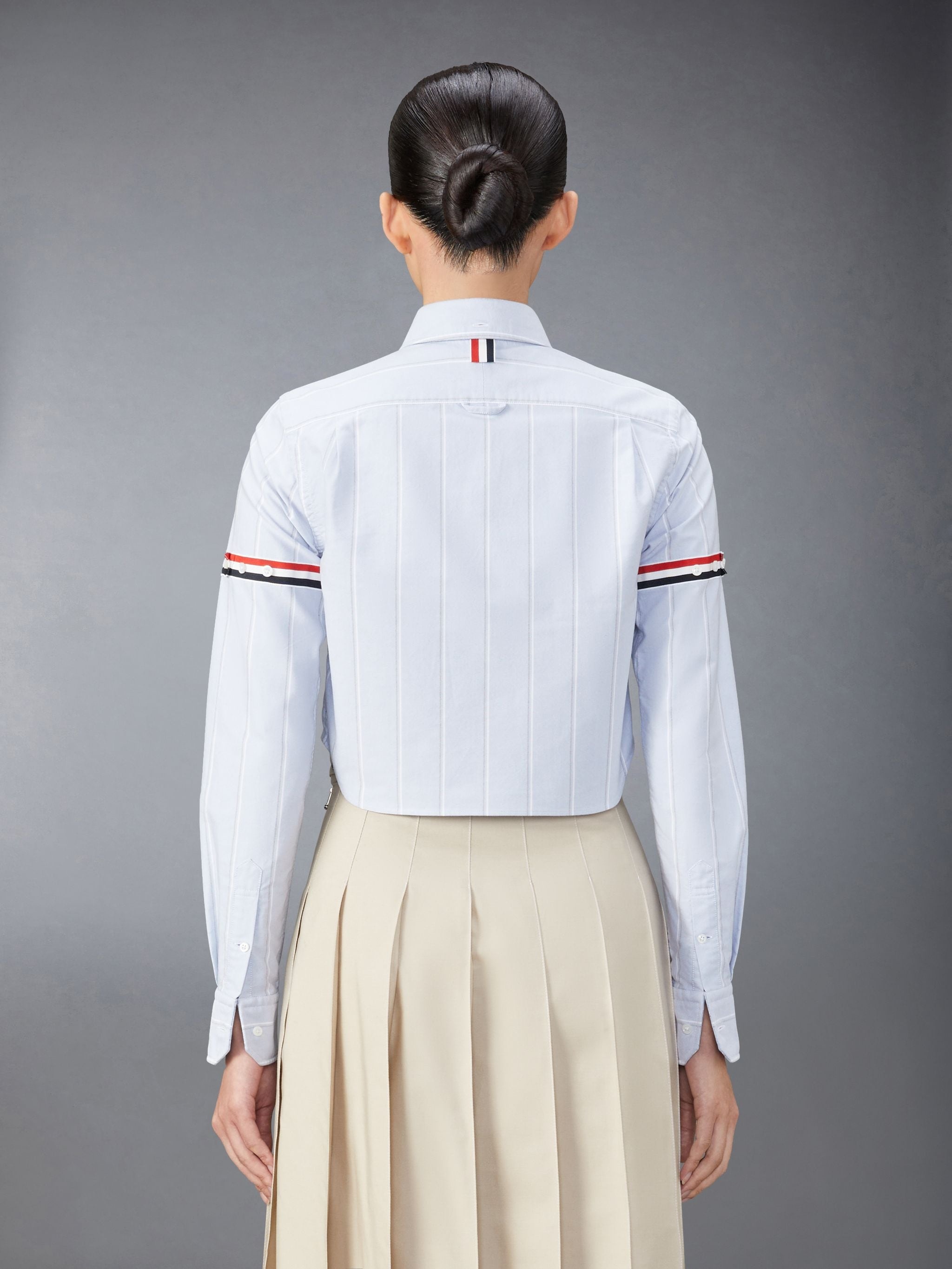 Stripe Oxford Armband Cropped Shirt - 2