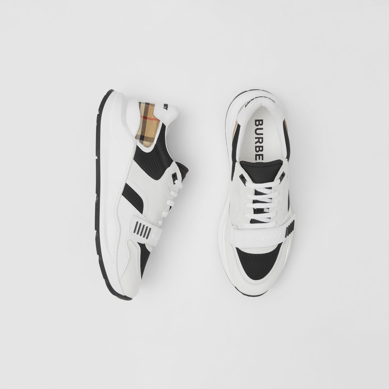 Mesh, Suede and Vintage Check Cotton Sneakers - 1