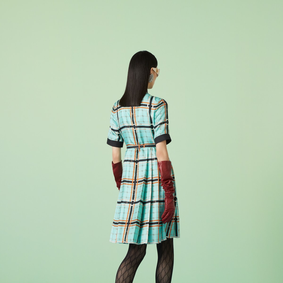 GG belt print silk dress - 6
