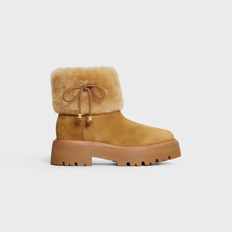 Celine Bulky Cropped Triomphe Shearling Boots - 1