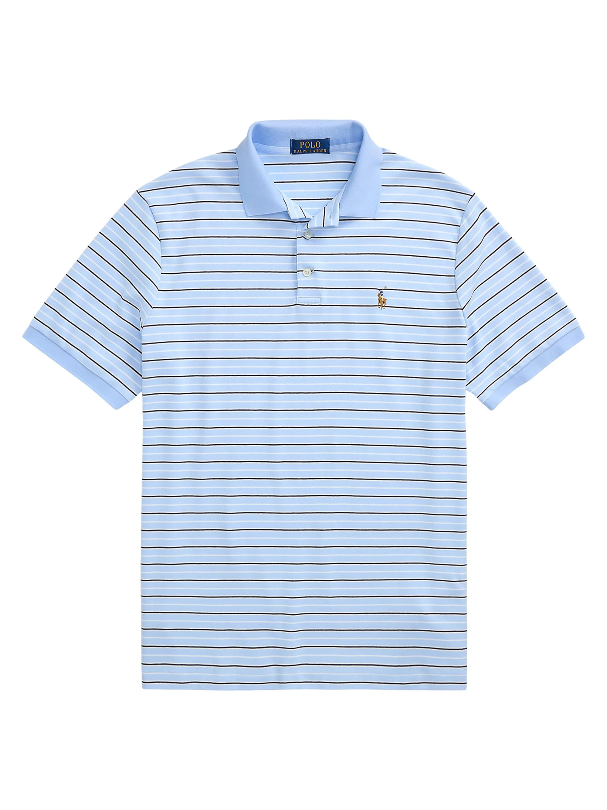 Men's Classic-Fit Striped Soft Cotton Polo Shirt - Office Blue Multi - 1