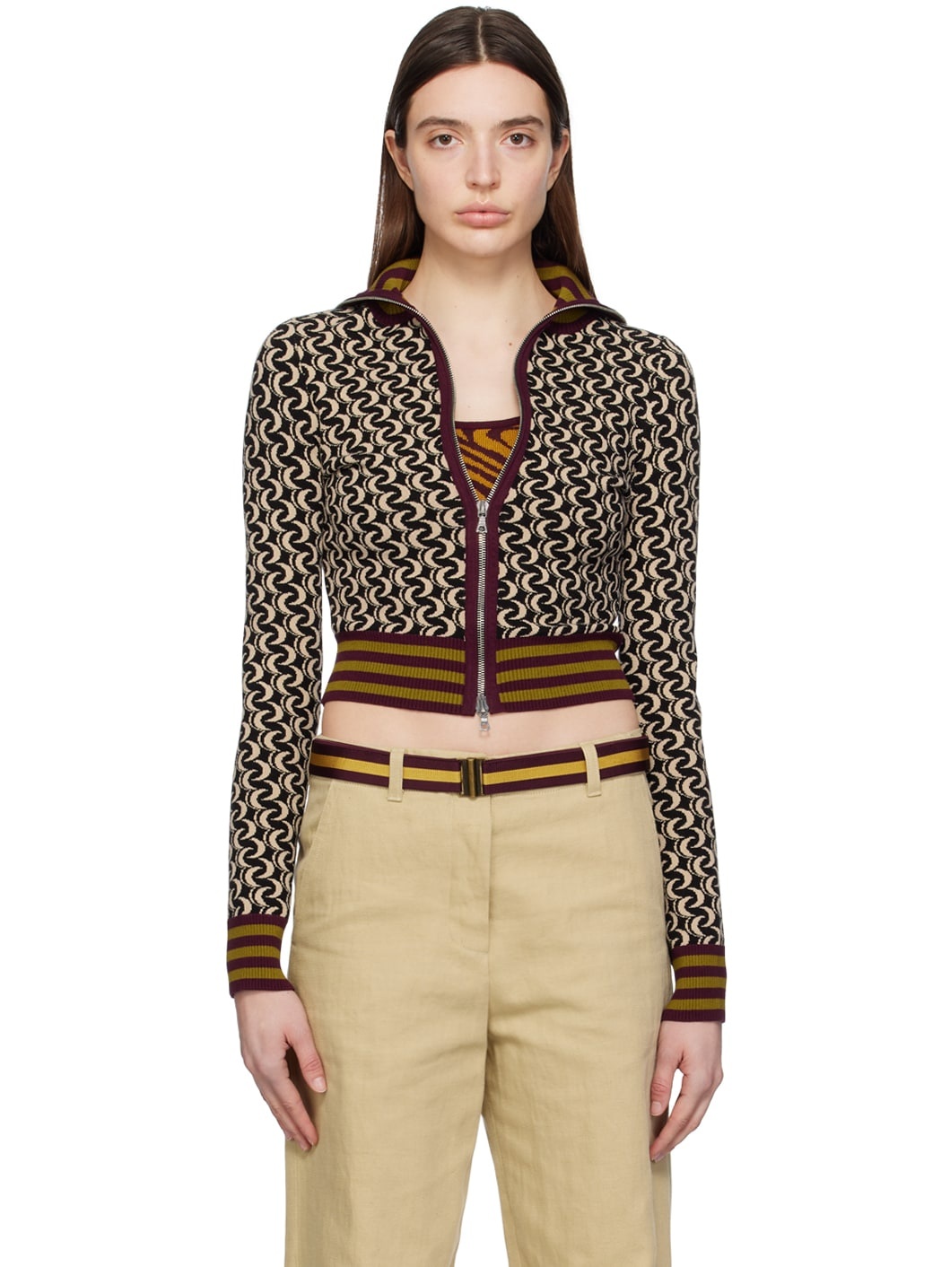 Black & Beige Jacquard Sweater - 1