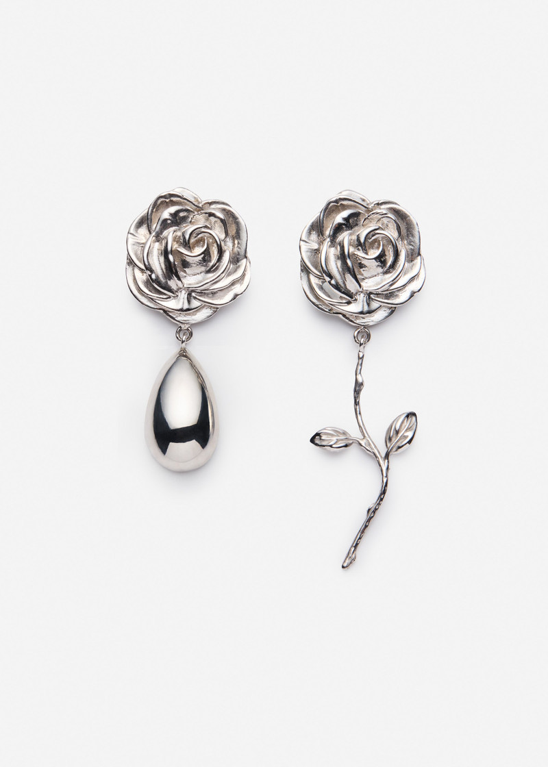Rose stem earrings in silver 1