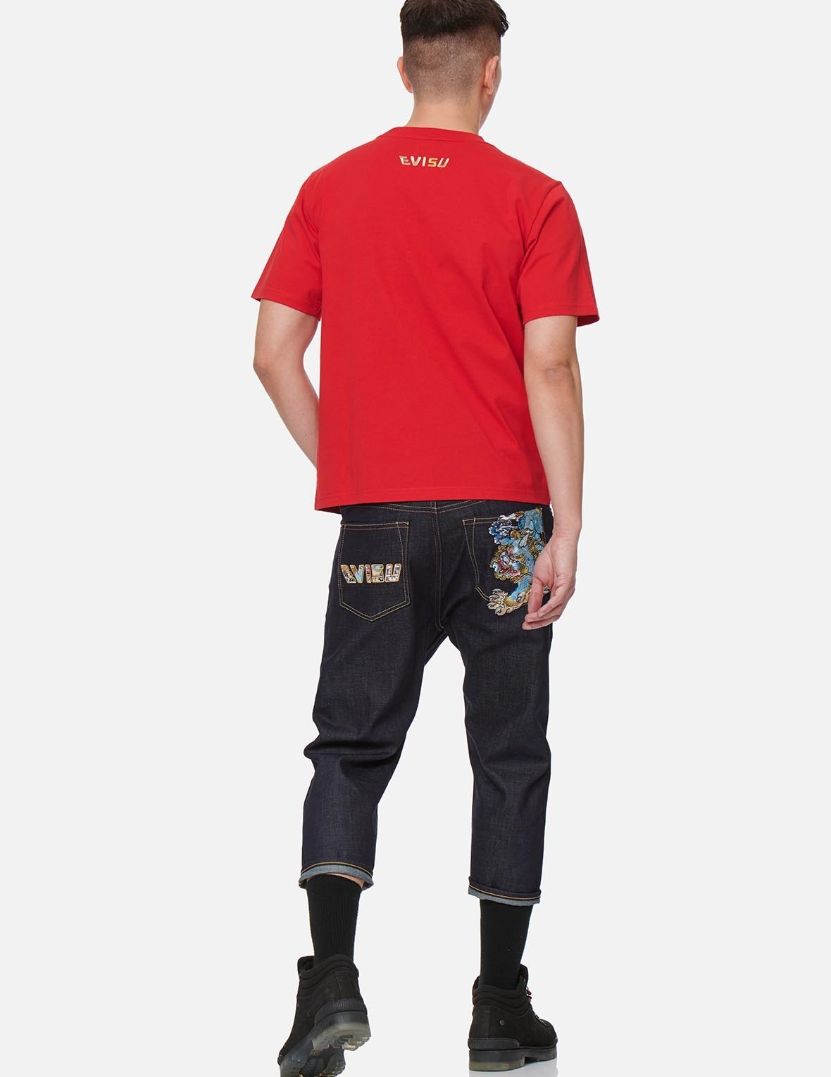 KOMAINU AND LOGO EMBROIDERY CROPPED FIT JEANS #2027 - 3