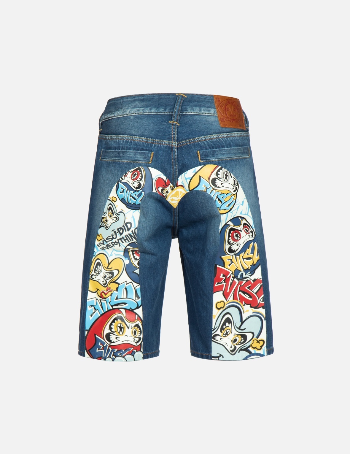 GRAFFITI DARUMA DAICOCK PRINT DENIM SHORTS - 2