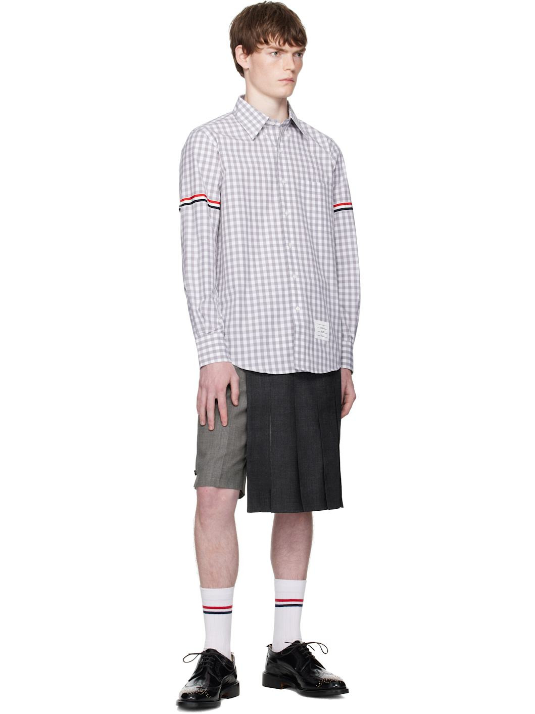 Gray & White Gingham Check Poplin Armband Shirt - 4