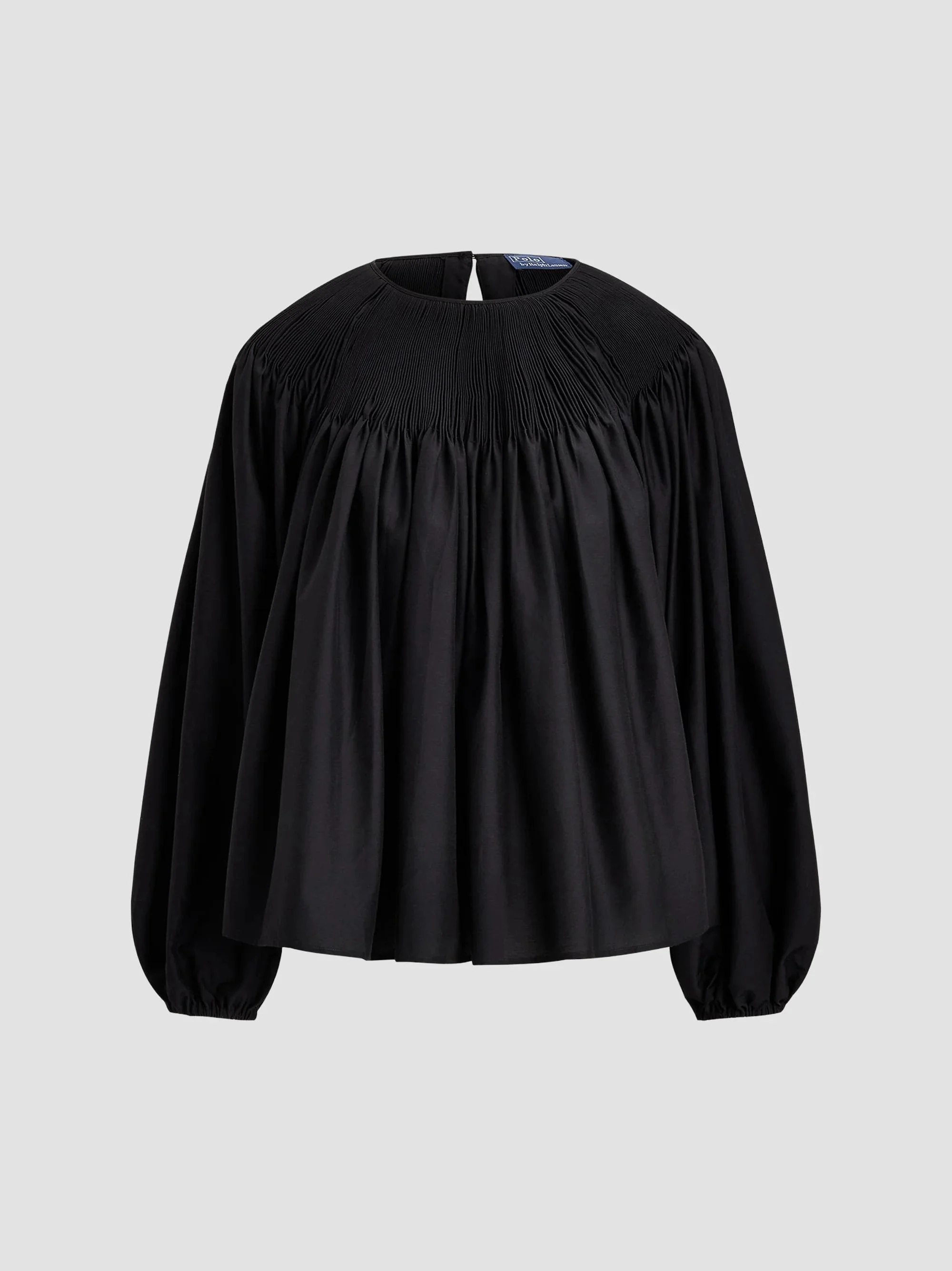 Women's Smocked Cotton-Silk Top - Black - 1